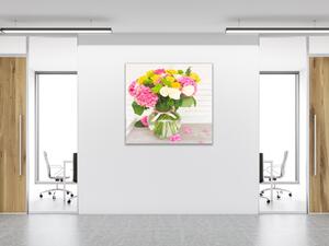 Obraz sklenený štvorcový kytica kvetov hortenzie a ruže - 40 x 40 cm