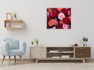 Obraz sklenený štvorcový detail kvetov červených a ružových ruží - 40 x 40 cm