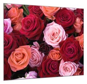 Obraz sklenený štvorcový detail kvetov červených a ružových ruží - 55 x 55 cm