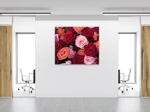 Obraz sklenený štvorcový detail kvetov červených a ružových ruží - 40 x 40 cm