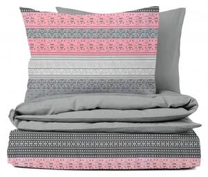 Ervi bavlnené obliečky DUO - šedé a ružové vzorovanie/sivé