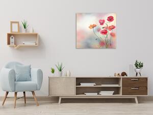 Obraz sklenený štvorcový maľované kvety vlčích makov - 40 x 40 cm