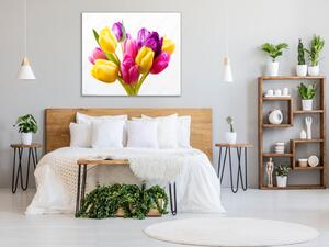 Obraz sklenený štvorcový kytice farebných tulipánov - 40 x 40 cm