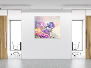 Obraz sklenený štvorcový maľované kvety farebné hortenzie - 40 x 40 cm