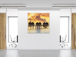Obraz sklenený západ slnka vodné vily - 40 x 40 cm