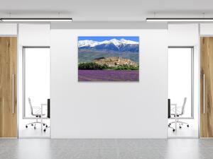 Obraz sklenený levanduľové pole pod horami - 40 x 40 cm