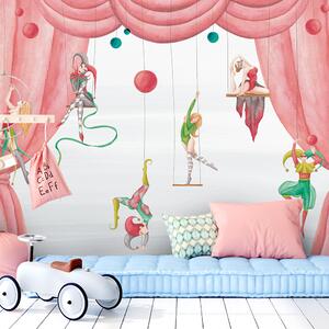 Fototapeta Cirkusoví akrobati a ružový záves Materiál: Vliesová, Rozmery: 200 x 140 cm