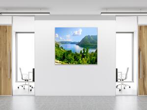 Obraz sklenený príroda hory a jazero - 50 x 50 cm