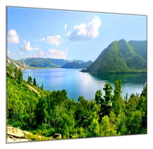 Obraz sklenený príroda hory a jazero - 40 x 40 cm