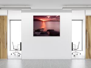 Obraz sklenený západ slnka nad jazerom - 40 x 40 cm