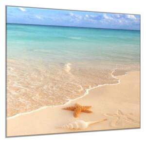 Obraz sklenený morská hviezdica na piesočnatej pláži - 34 x 34 cm