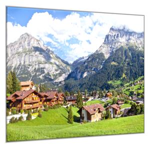 Obraz sklenený dediny v horách - 50 x 50 cm