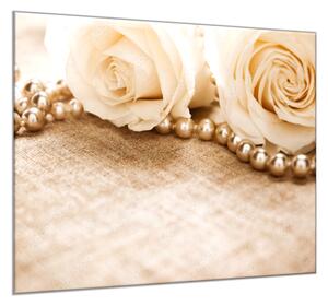 Obraz sklenený perly a kvety ruží - 40 x 40 cm