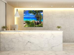 Obraz sklenený pohľad na more a palmy - 40 x 40 cm
