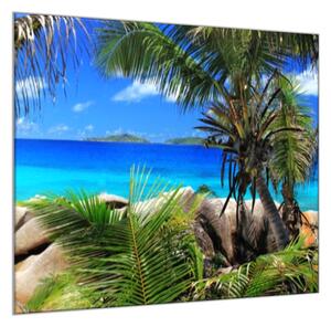 Obraz sklenený pohľad na more a palmy - 34 x 34 cm