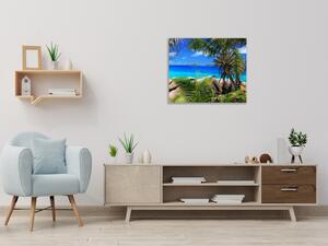 Obraz sklenený pohľad na more a palmy - 40 x 40 cm
