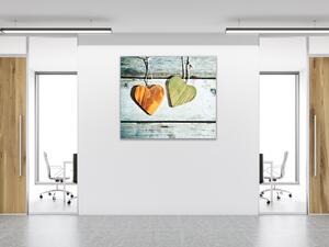 Obraz sklenený dve rustikálne srdce - 40 x 40 cm