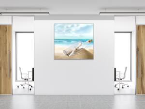 Obraz sklenený odkaz vo fľaši na piesočnatej pláži - 40 x 40 cm