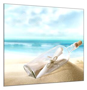 Obraz sklenený odkaz vo fľaši na piesočnatej pláži - 40 x 40 cm