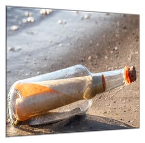 Obraz sklenený na pláži odkaz vo fľaši - 55 x 55 cm
