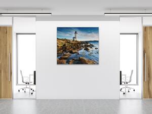 Obraz sklenený maják pri mori a kamene - 50 x 50 cm