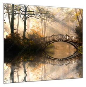 Obraz sklenený kovový most v parku nad hladinou - 50 x 50 cm