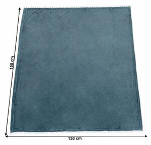 TEMPO-KONDELA AKRA, plyšová deka s brmbolcami, oceľová modrá, 130x150 cm
