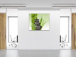 Obraz sklenený štvorcový bambus, tráva a kamene - 40 x 40 cm