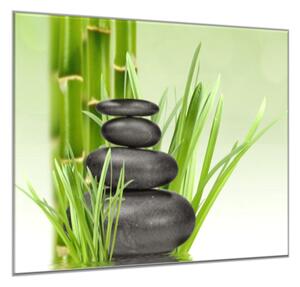 Obraz sklenený štvorcový bambus, tráva a kamene - 55 x 55 cm