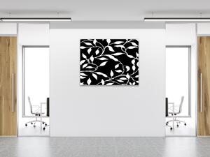 Obraz sklenený štvorcový vzor čierno biele lístie - 50 x 50 cm