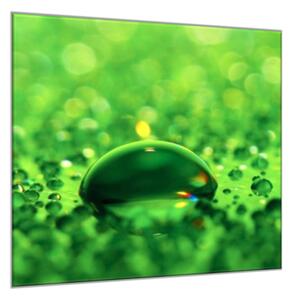 Obraz sklenený štvorcový kvapka vody na zelenom skle - 40 x 40 cm