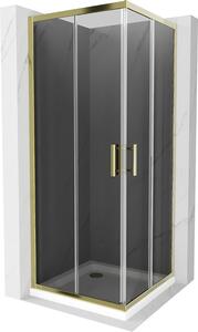 Mexen Rio, štvorcový sprchovací kút s posuvnými dverami 80 (dvere) x 80 (dvere) x 190 cm, 5mm šedé sklo, zlatý profil + biela sprchová vanička SLIM, 860-080-080-50-40-4010G