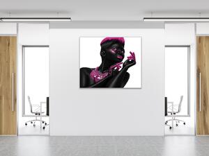 Obraz sklenený štvorcový čierna žena ružový detail - 40 x 40 cm