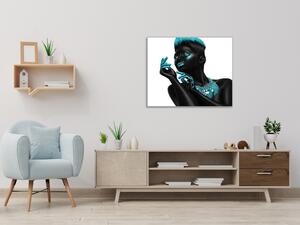 Obraz sklenený štvorcový čierna žena tyrkysový detail - 55 x 55 cm