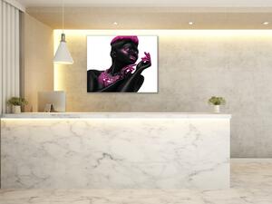 Obraz sklenený štvorcový čierna žena ružový detail - 55 x 55 cm