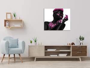 Obraz sklenený štvorcový čierna žena ružový detail - 55 x 55 cm
