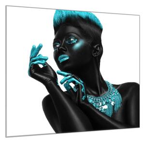 Obraz sklenený štvorcový čierna žena tyrkysový detail - 55 x 55 cm