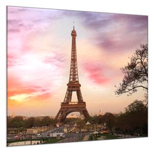 Sklenený obraz štvorcový Eiffelová veža a západ slnka - 40 x 40 cm