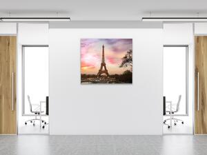 Sklenený obraz štvorcový Eiffelová veža a západ slnka - 40 x 40 cm