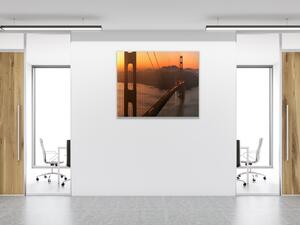 Sklenený obraz štvorcový most Zlatá brána a východ slnka - 34 x 34 cm