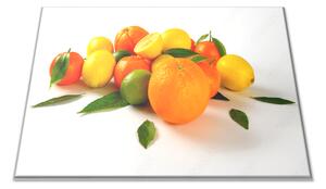 Sklenená doštička citróny a pomaranče s lístím - 30x20cm