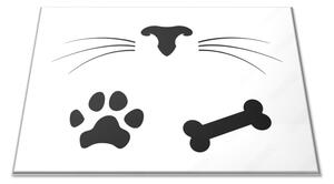 Sklenená doštička detail mačka a pes, fúzy, labka, kosť - 30x20cm