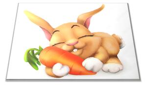 Sklenená doštička maľovaný zajačik s mrkvou - 30x20cm