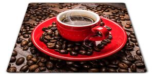 Sklenená doštička červený hrnček s kávou - 30x20cm