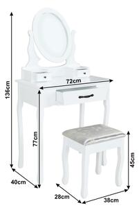 TEMPO Toaletný stolík s taburetom, biela / strieborná, LINET New