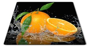 Sklenená doštička pomaranč vo vode na čiernom - 30x20cm