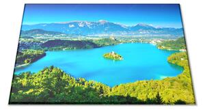 Sklenená doštička jazero Bled Slovinsko - 30x20cm