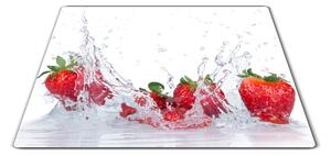 Sklenená doštička červené jahody vo vode - 30x20cm