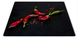 Sklenená doštička chilli na čiernom pozadí - 30x20cm