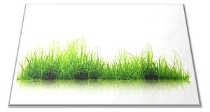 Sklenená doštička zelená tráva na bielom podklade - 30x20cm